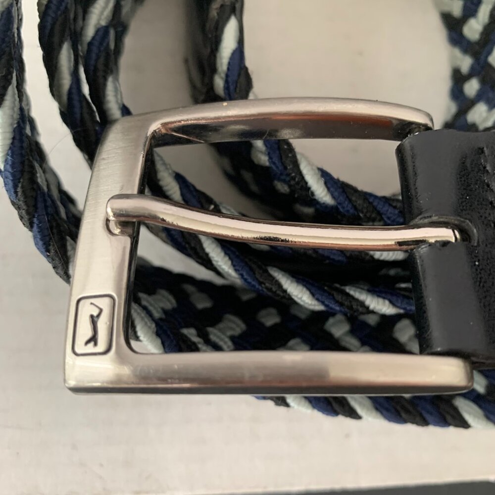 PGA TOUR PG86001 MENS Braided Belt Black Blue Stretch Nickel Brush Buckle BELT - Picture 6 of 11